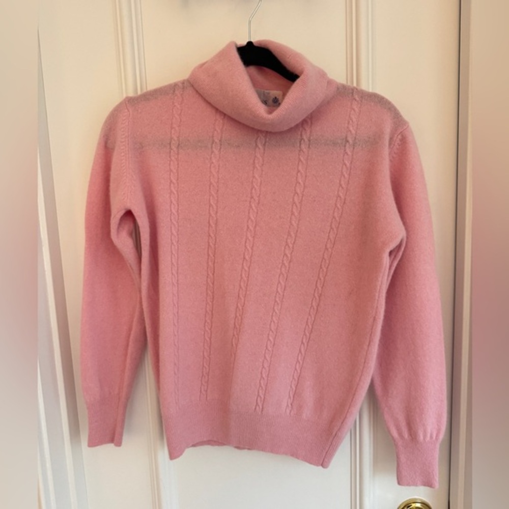 Vintage Deans of Scotland Pink WoolCable Knit Sweater Size 36 S